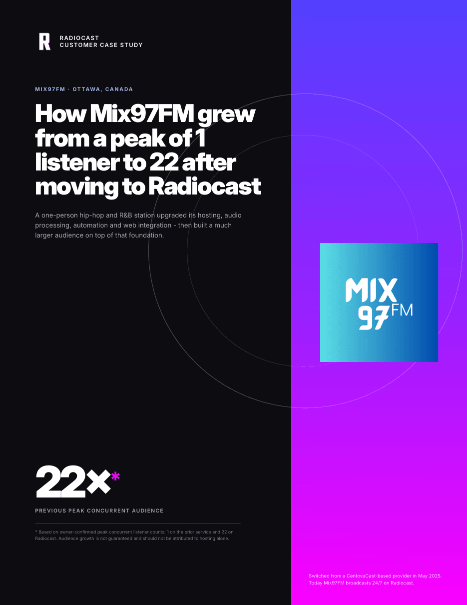 Radiocast customer case study cover for Mix97FM in Ottawa, Canada