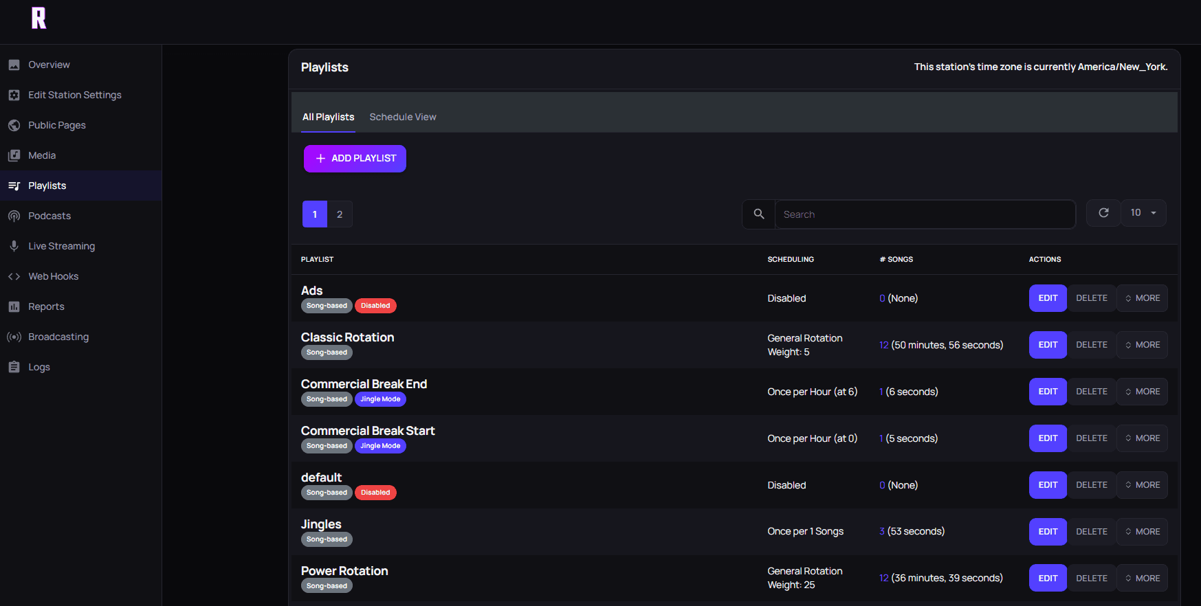 AzuraCast Playlists: rotations, jingles, and hourly commercial breaks